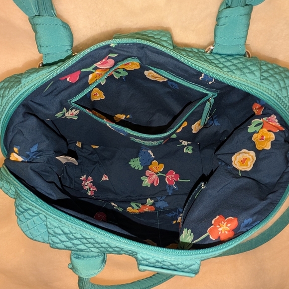VERA BRADLEY Hadley On-the Go/Satchel Purse/ Microfiber/Shoulder Bag/ Teal Green - Picture 6 of 9